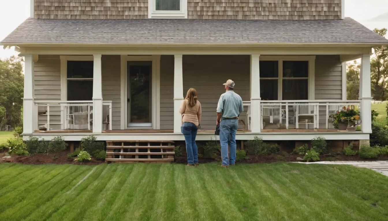 Friendly homeowner talking with a siding provider outside an older Frederick home with half-finished new siding